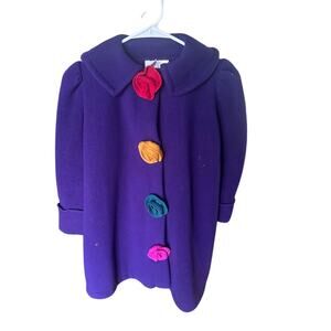 Ali Mac Girls Purple Knee-Length Coat with Flower Buttons Size 6